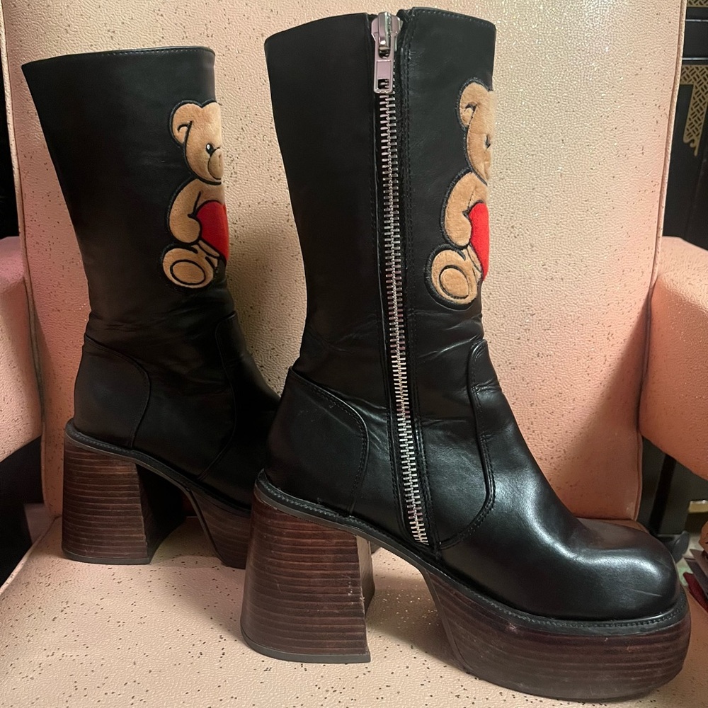 Dolls kill Delias Vegan Leather Calf Teddy Bear Platform Kawaii Black Boots 7 - Picture 3 of 8